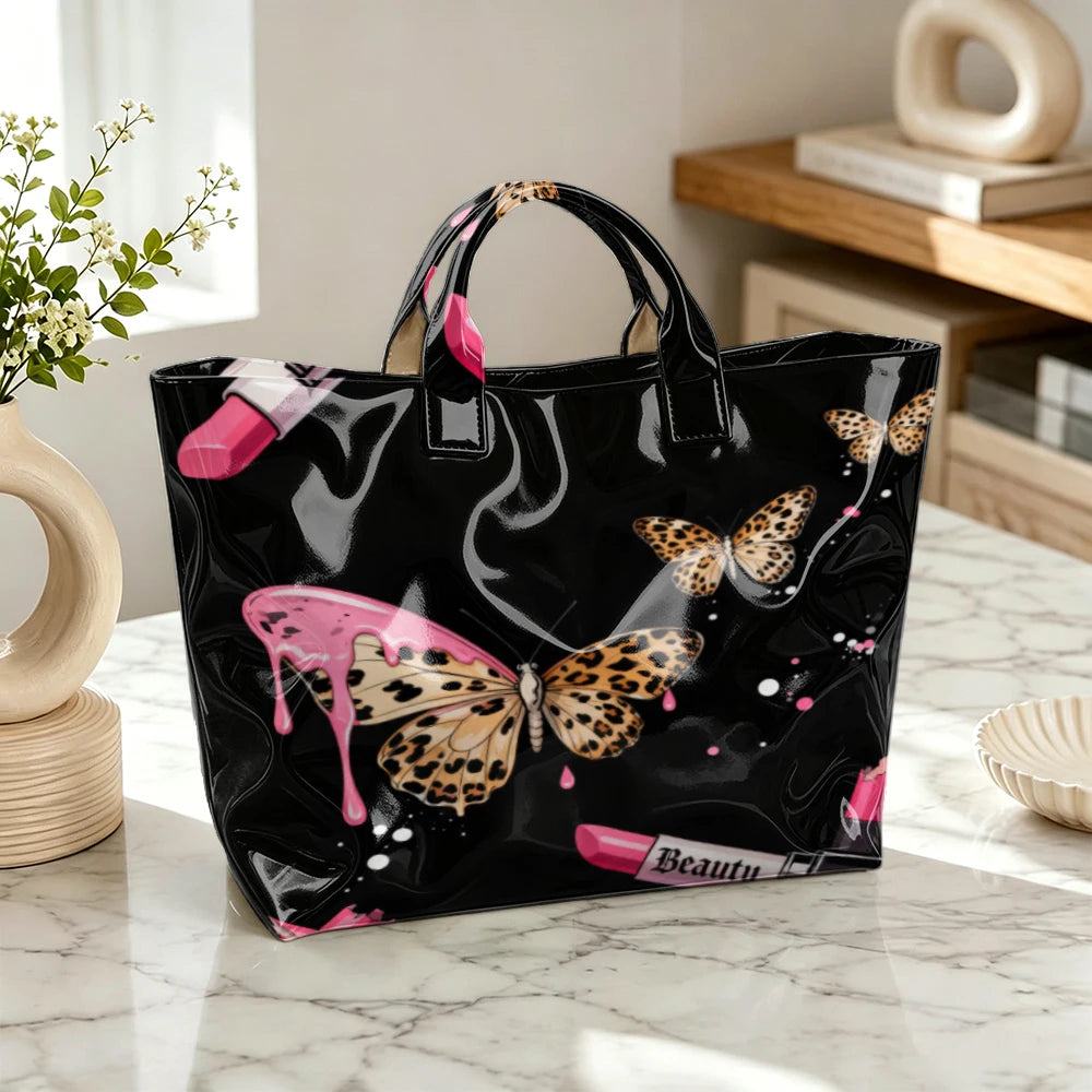 Leopard Butterfly & Dripping Lipstick Shopping Tote