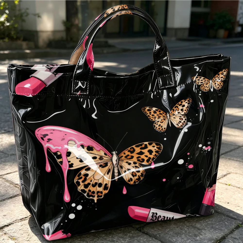 Leopard Butterfly & Dripping Lipstick Shopping Tote