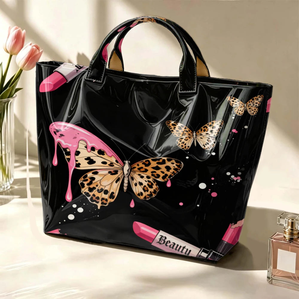 Leopard Butterfly & Dripping Lipstick Shopping Tote
