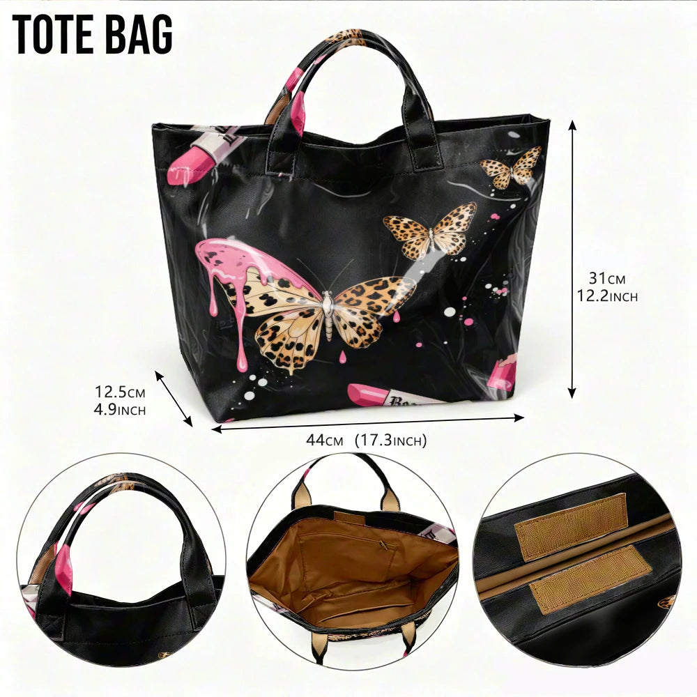 Leopard Butterfly & Dripping Lipstick Shopping Tote