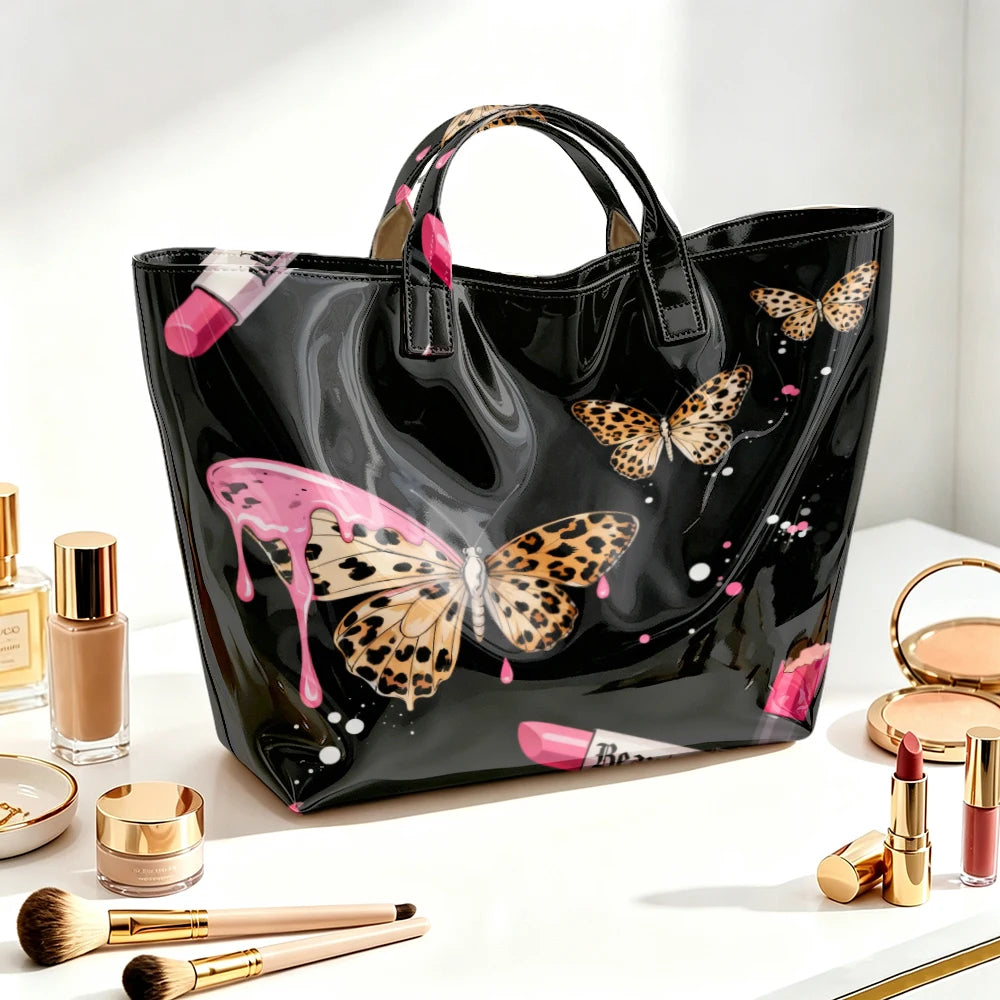 Leopard Butterfly & Dripping Lipstick Shopping Tote