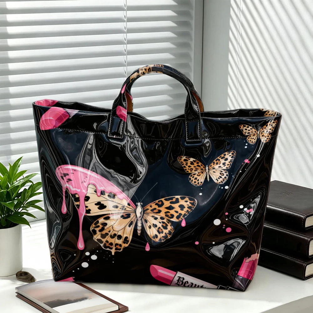 Leopard Butterfly & Dripping Lipstick Shopping Tote