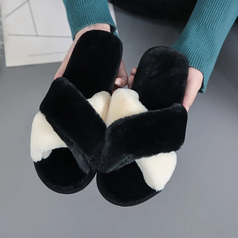 Leopard Open-Toe Faux-Fur House Slippers