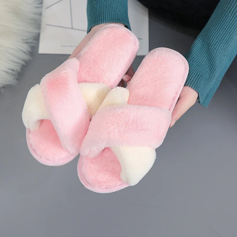 Leopard Open-Toe Faux-Fur House Slippers