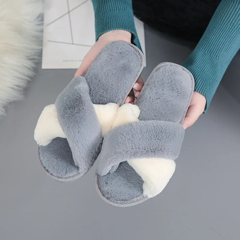 Leopard Open-Toe Faux-Fur House Slippers