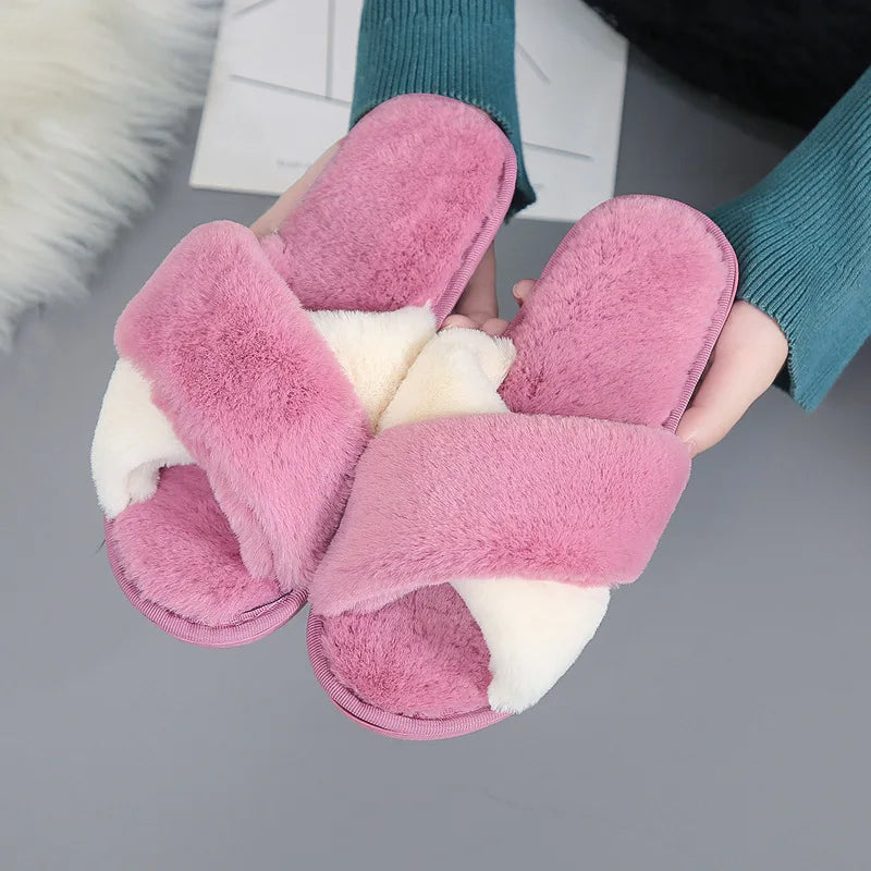Leopard Open-Toe Faux-Fur House Slippers