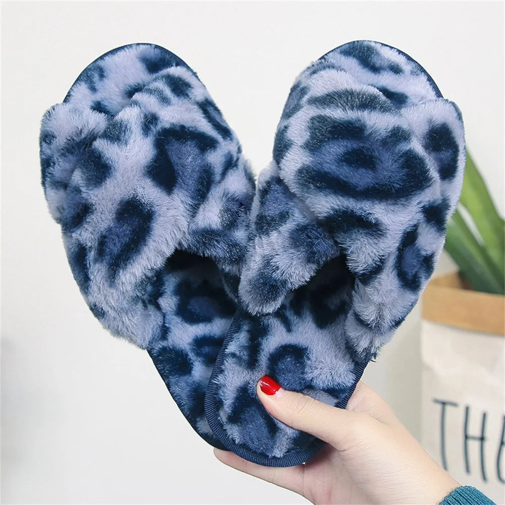 Leopard Open-Toe Faux-Fur House Slippers