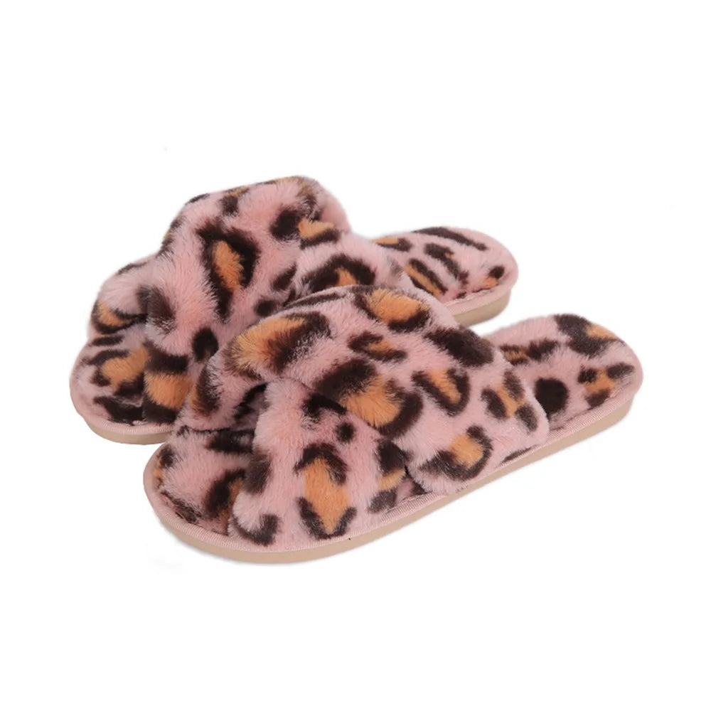 Leopard Open-Toe Faux-Fur House Slippers