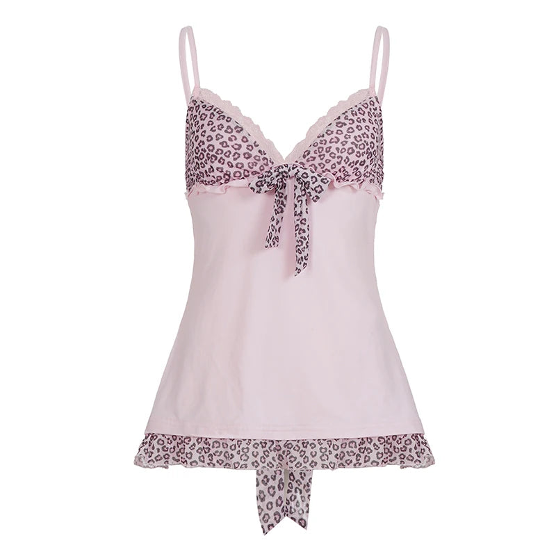 Sweet Pink Leopard Bow Camisole Top