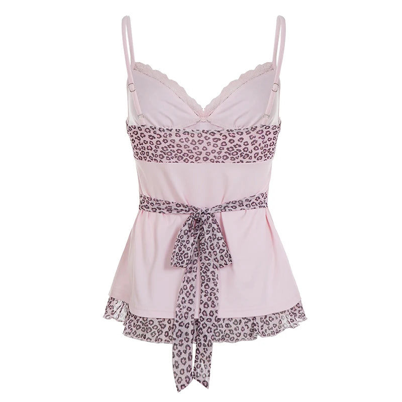 Sweet Pink Leopard Bow Camisole Top