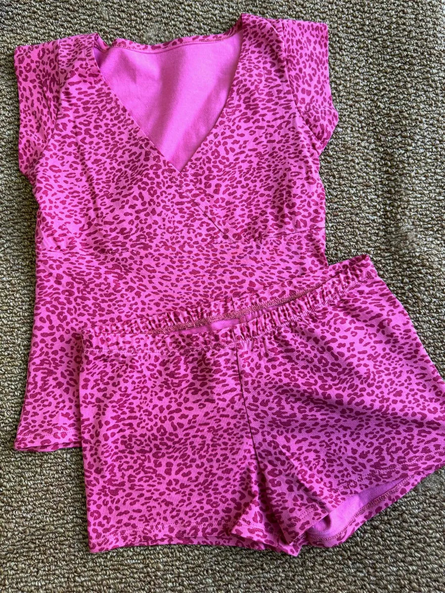 Vintage Leopard Slim Flutter-Sleeve Top