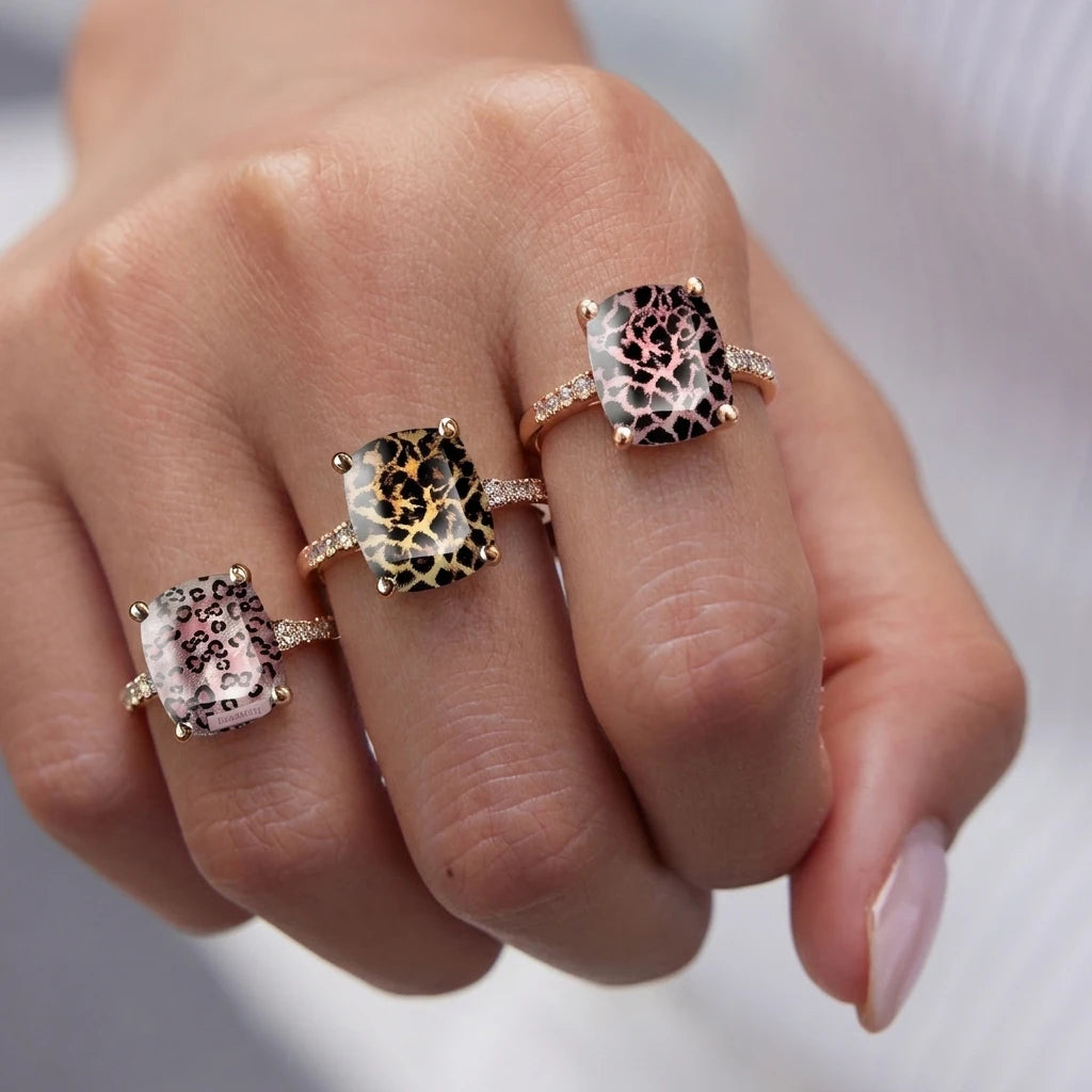 Leopard Diamond Cushion Stacking Ring