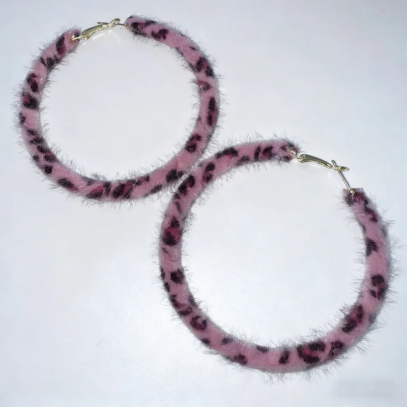 Hot Pink Leopard Geometric Hoop Earrings
