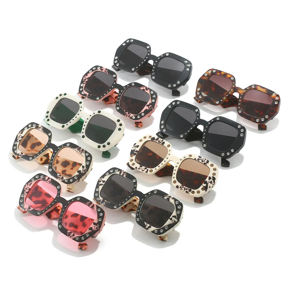 Diamond Leopard Oversized Square Sunglasses