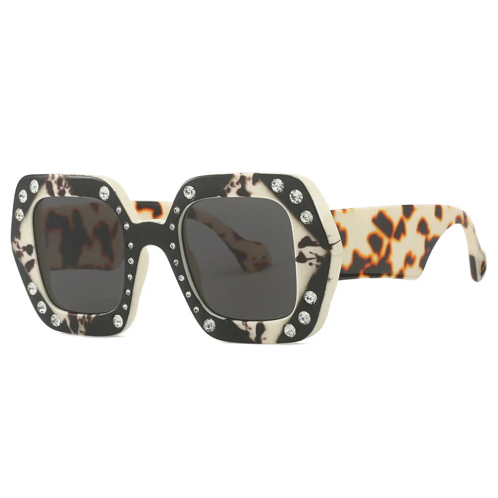 Diamond Leopard Oversized Square Sunglasses