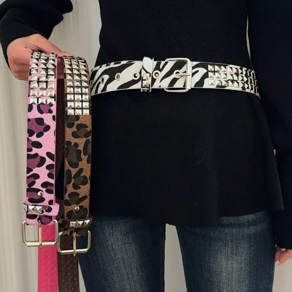Leopard Print Studded PU Waistband Belt