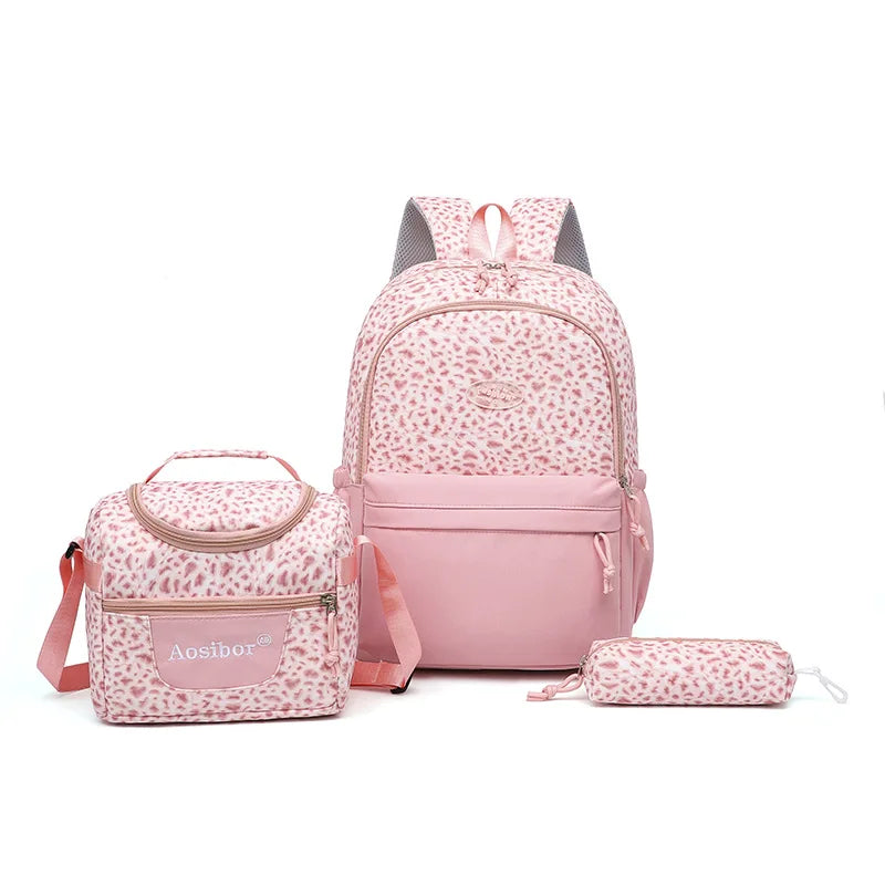 3-in-1 Leopard Print Backpack Set