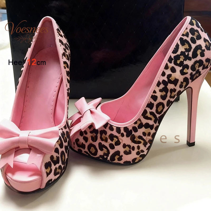 Velvet Bow Peep-Toe 12CM Platform Stiletto Pumps