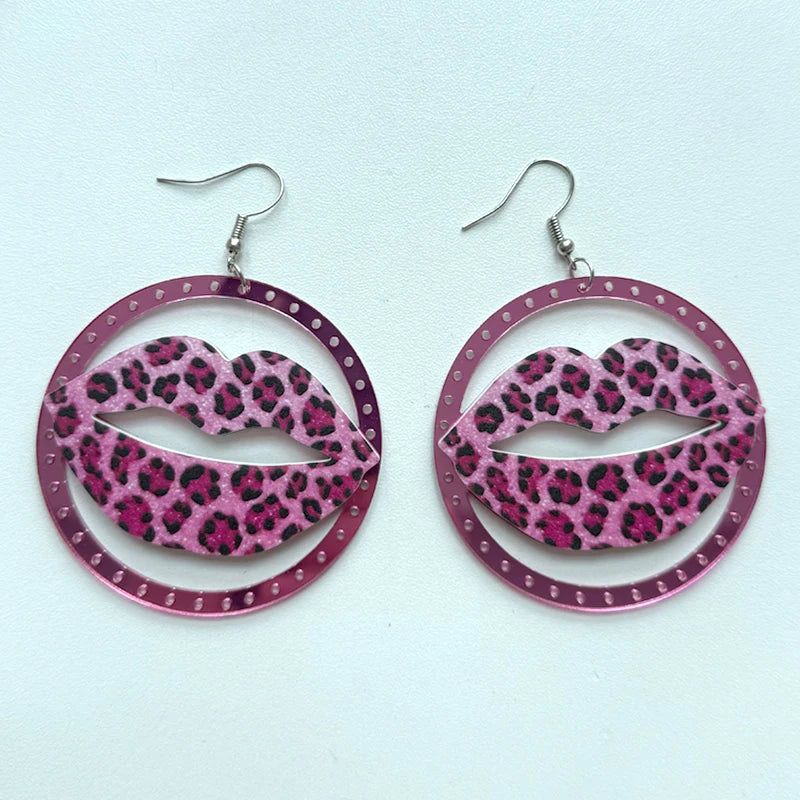 Vintage Pink & Brown Leopard Drop Earrings