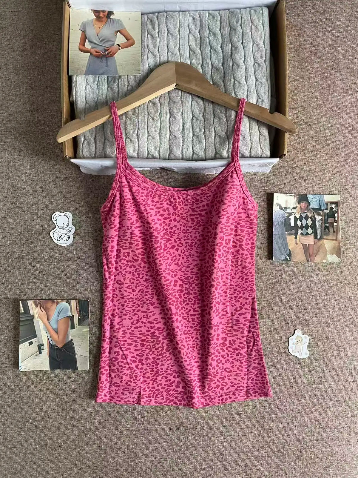 Vintage Leopard Slim Flutter-Sleeve Top