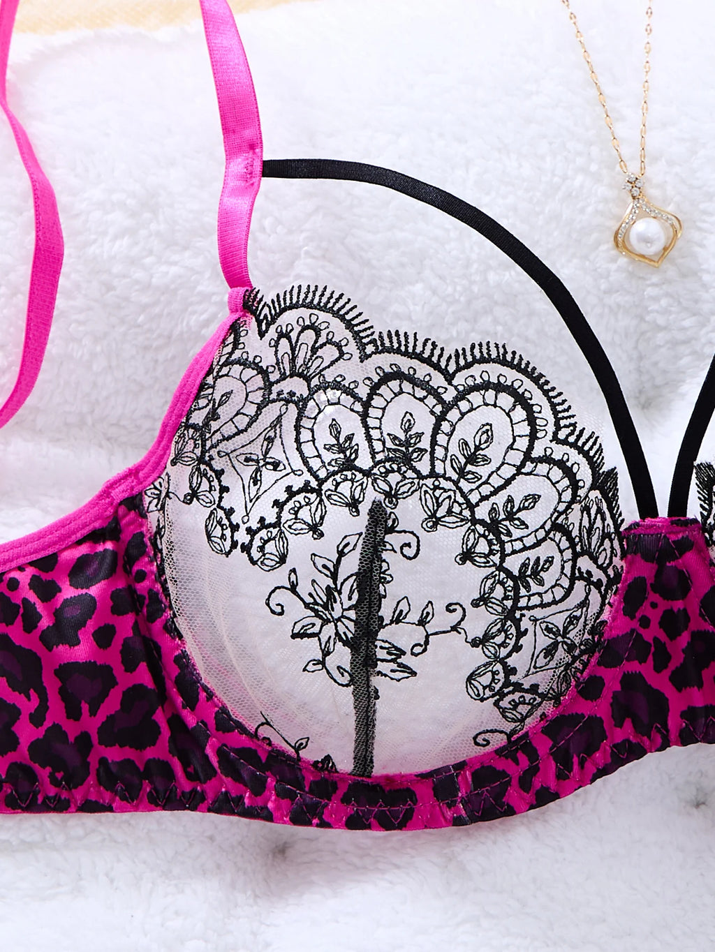 Chiffon Push-Up Demi Bra & Thong Lingerie Set