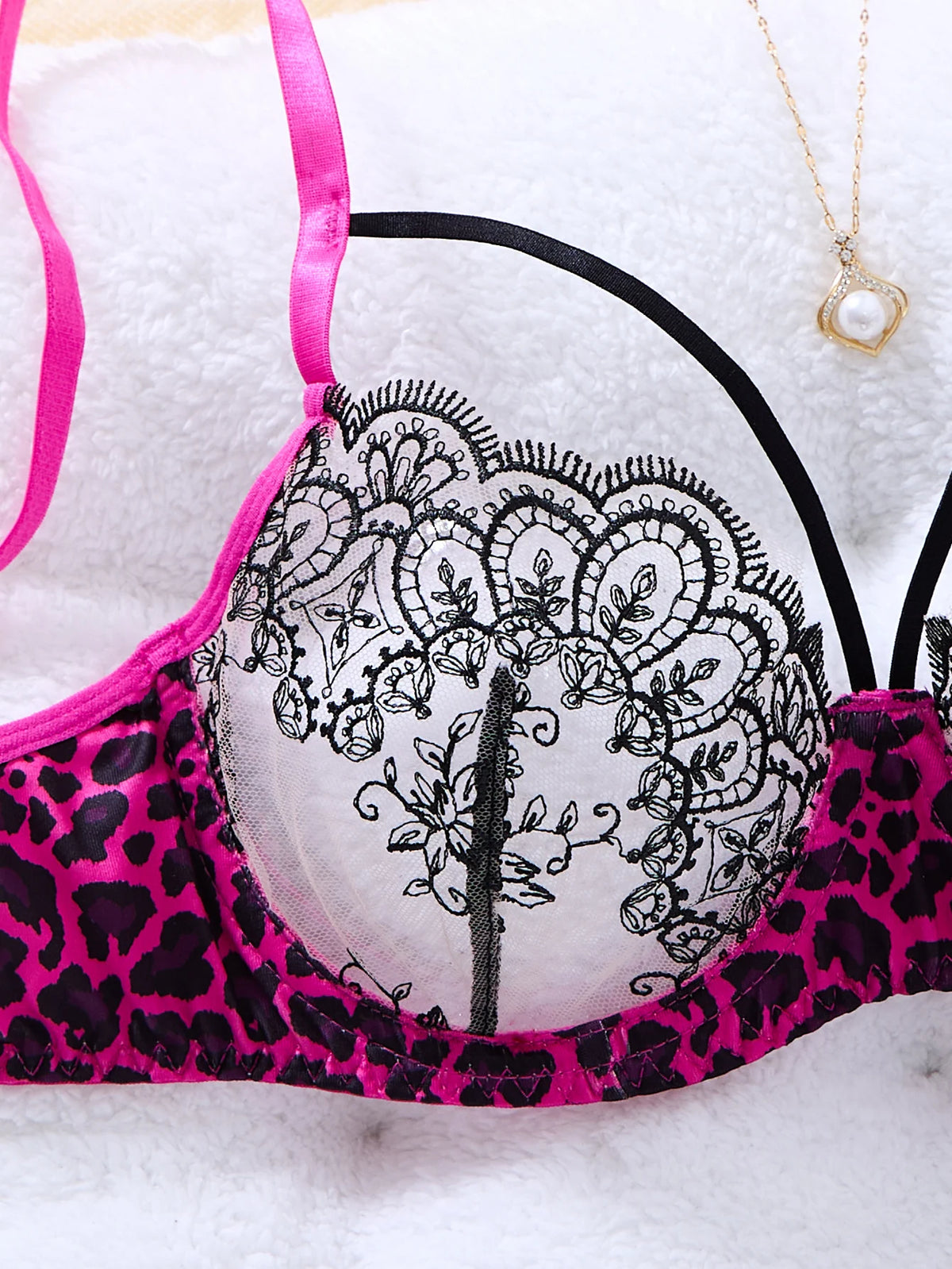 Chiffon Push-Up Demi Bra & Thong Lingerie Set