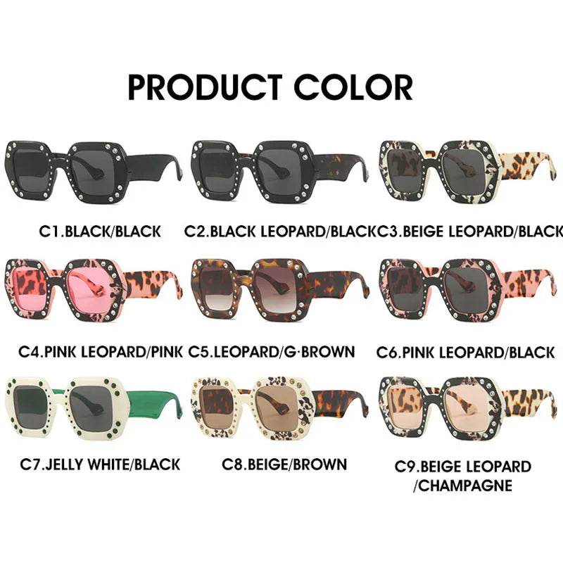 Diamond Leopard Oversized Square Sunglasses