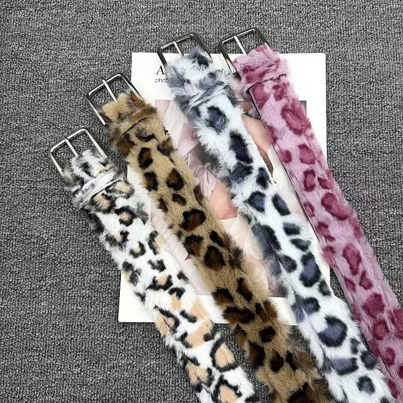 Pink Fur Leopard & Zebra Print Pin-Buckle Belt