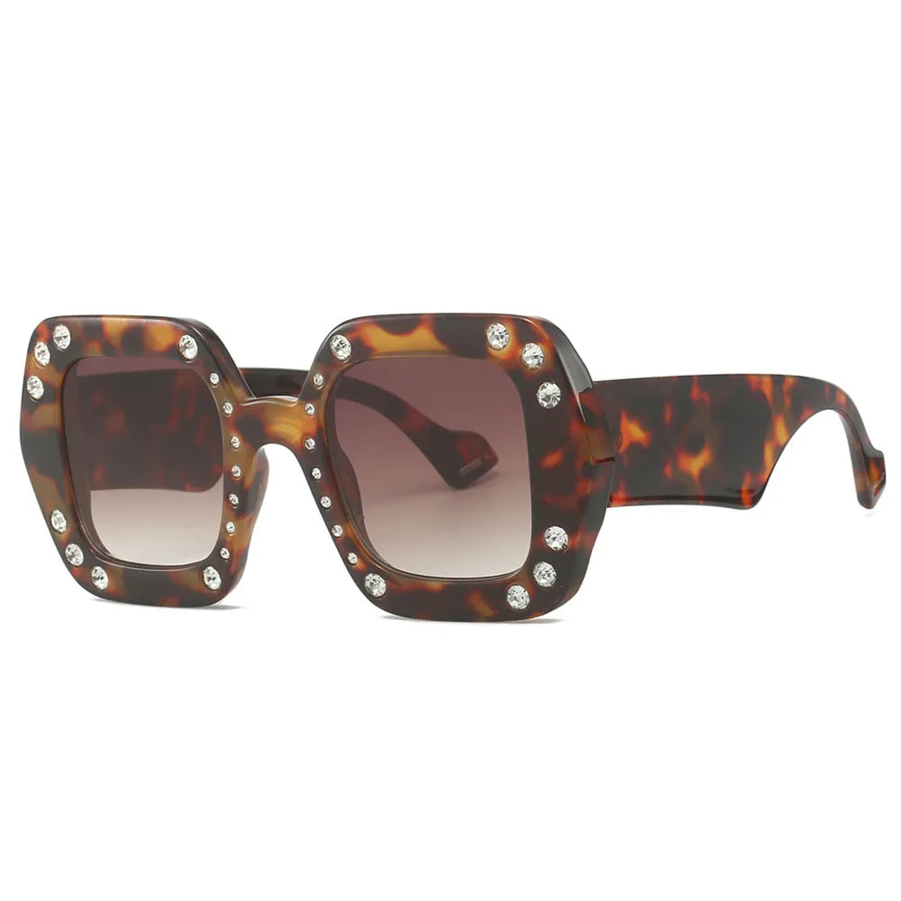 Diamond Leopard Oversized Square Sunglasses
