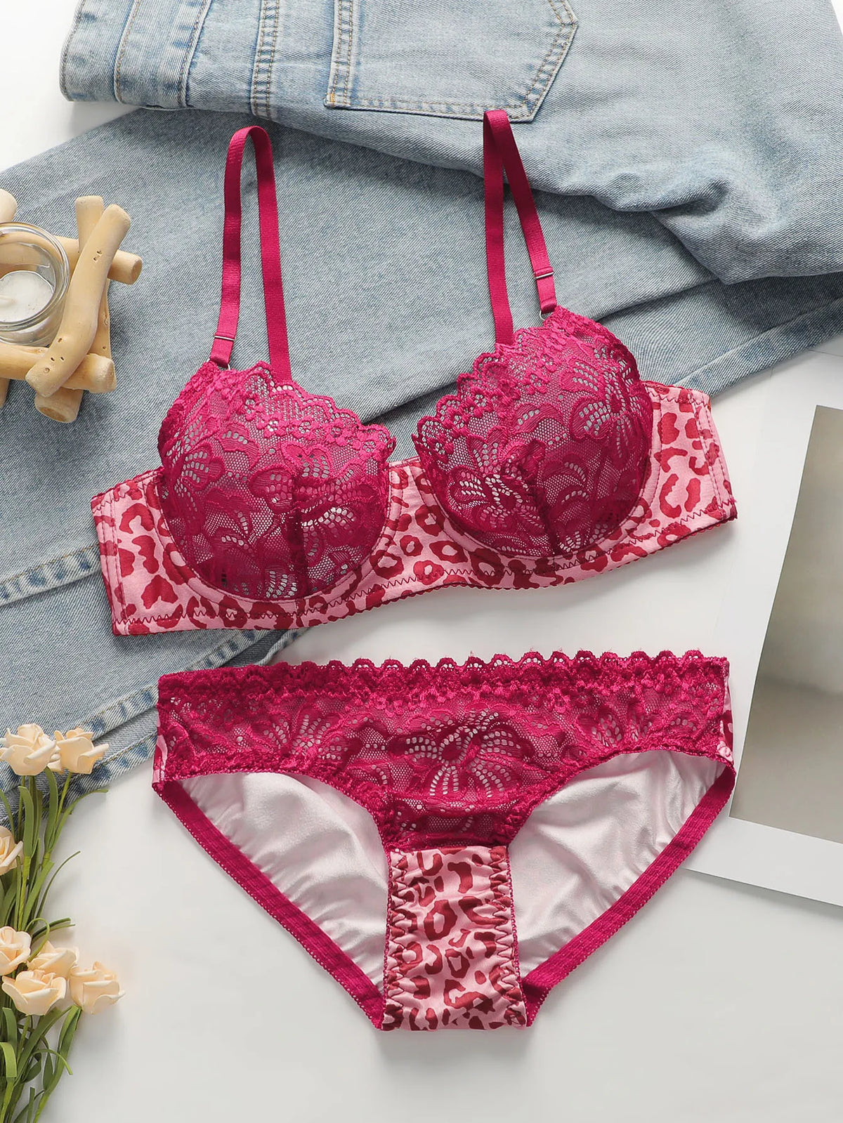 Leopard Transparent Push-Up Bra Set