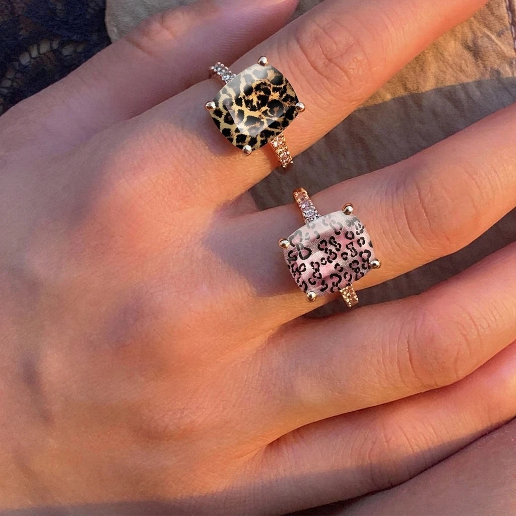 Leopard Diamond Cushion Stacking Ring