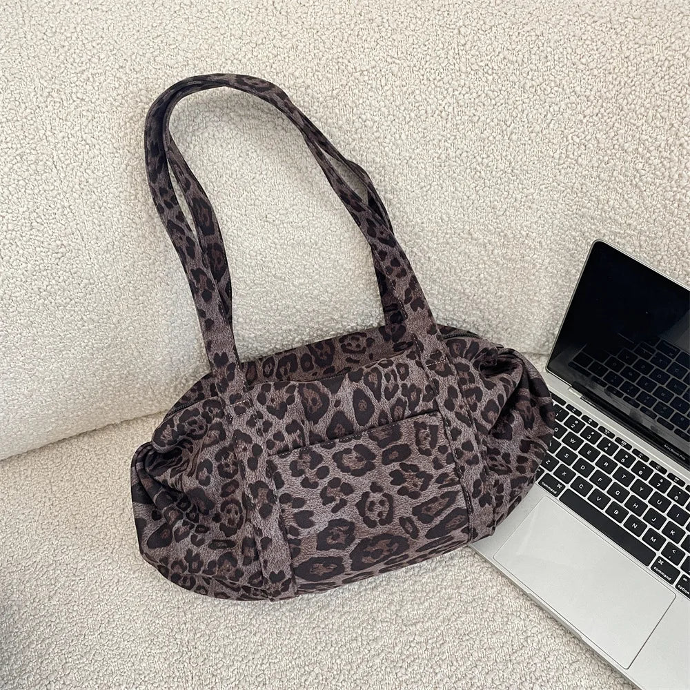 Leopard Zip Shoulder Tote & Mommy Bag