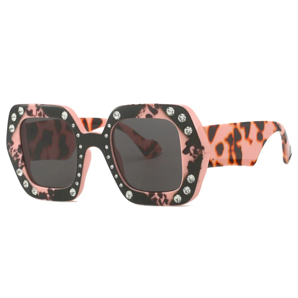 Diamond Leopard Oversized Square Sunglasses