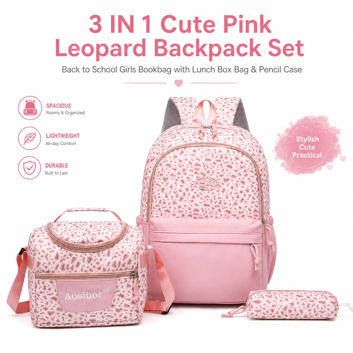 3-in-1 Leopard Print Backpack Set