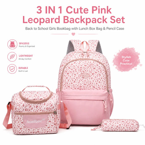 3-in-1 Leopard Print Backpack Set