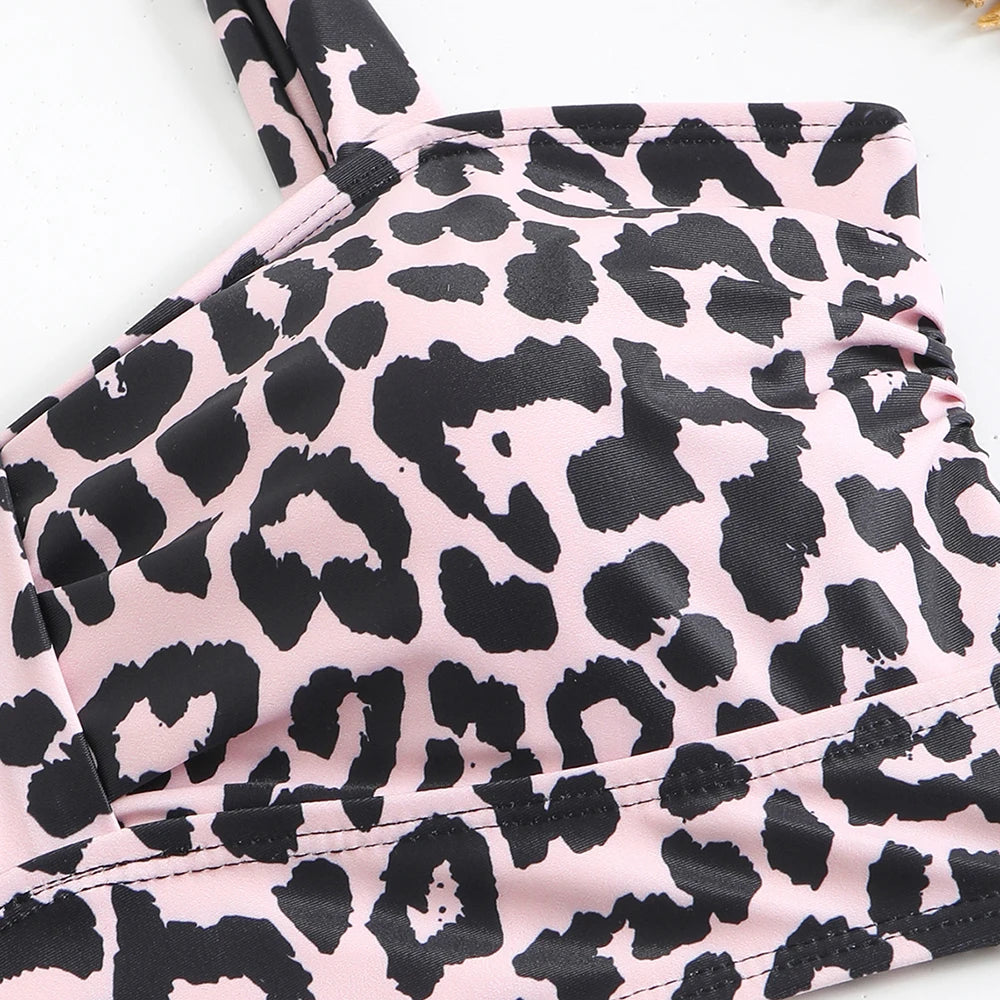 Vintage Leopard Print Push-Up Bikini Top