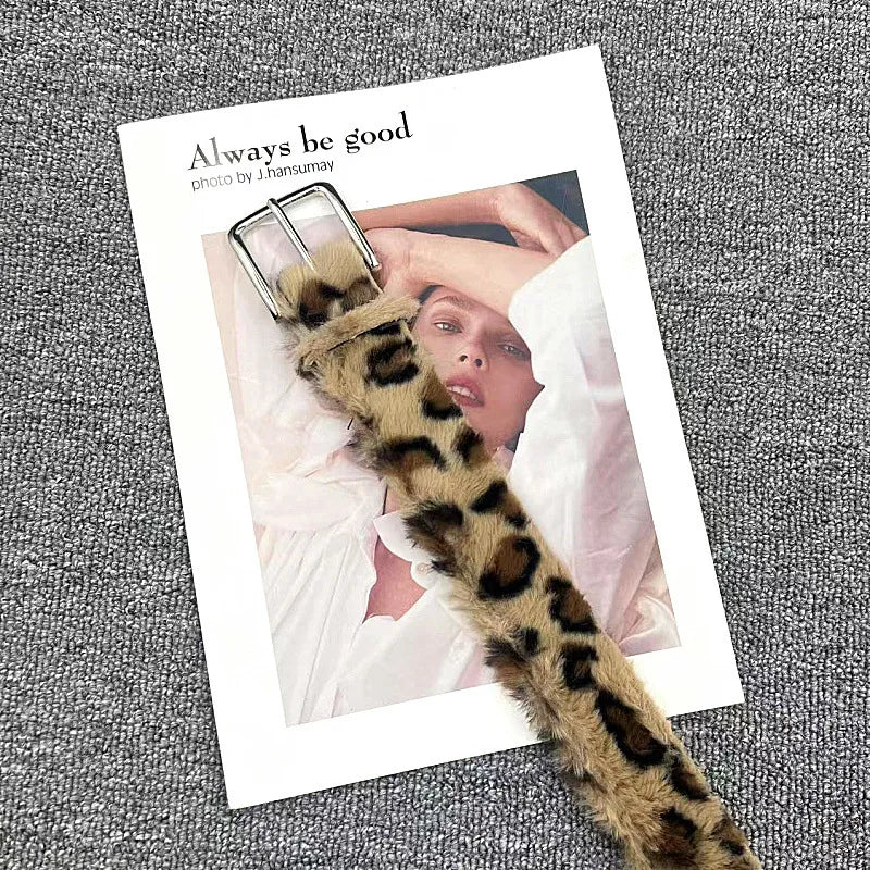 Pink Fur Leopard & Zebra Print Pin-Buckle Belt
