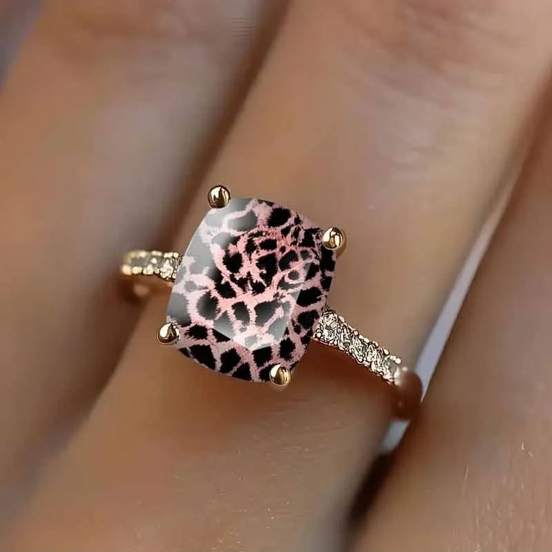 Leopard Diamond Cushion Stacking Ring