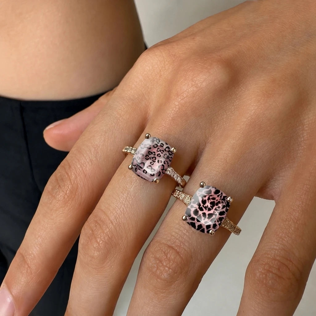 Leopard Diamond Cushion Stacking Ring