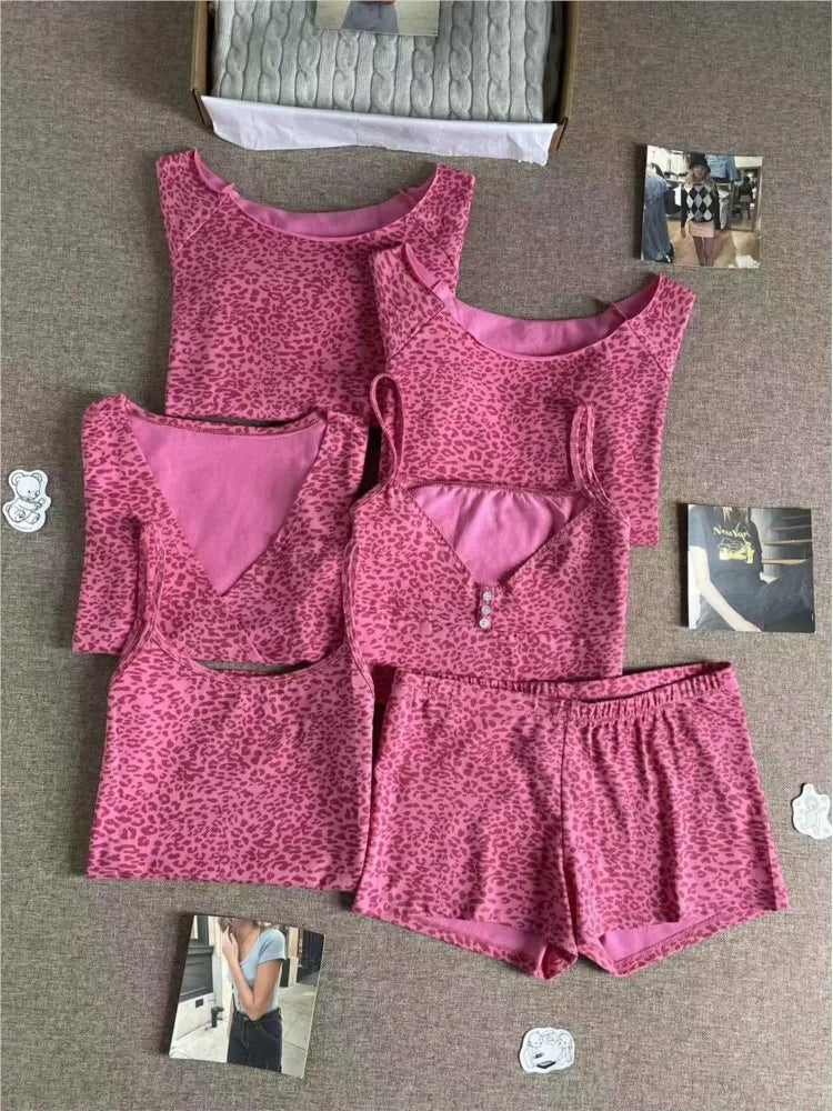 Vintage Leopard Slim Flutter-Sleeve Top