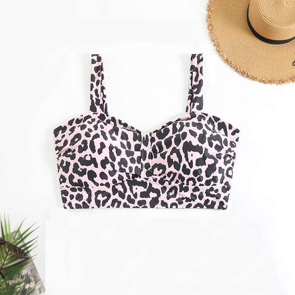 Vintage Leopard Print Push-Up Bikini Top