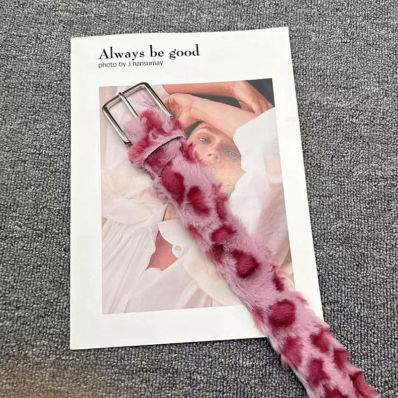 Pink Fur Leopard & Zebra Print Pin-Buckle Belt