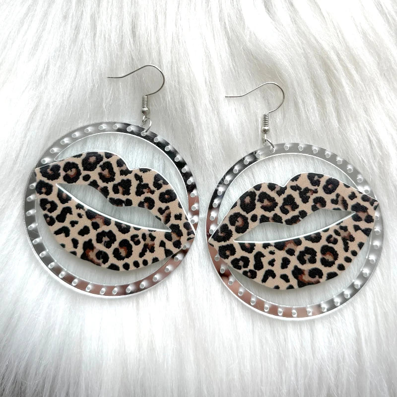 Vintage Pink & Brown Leopard Drop Earrings