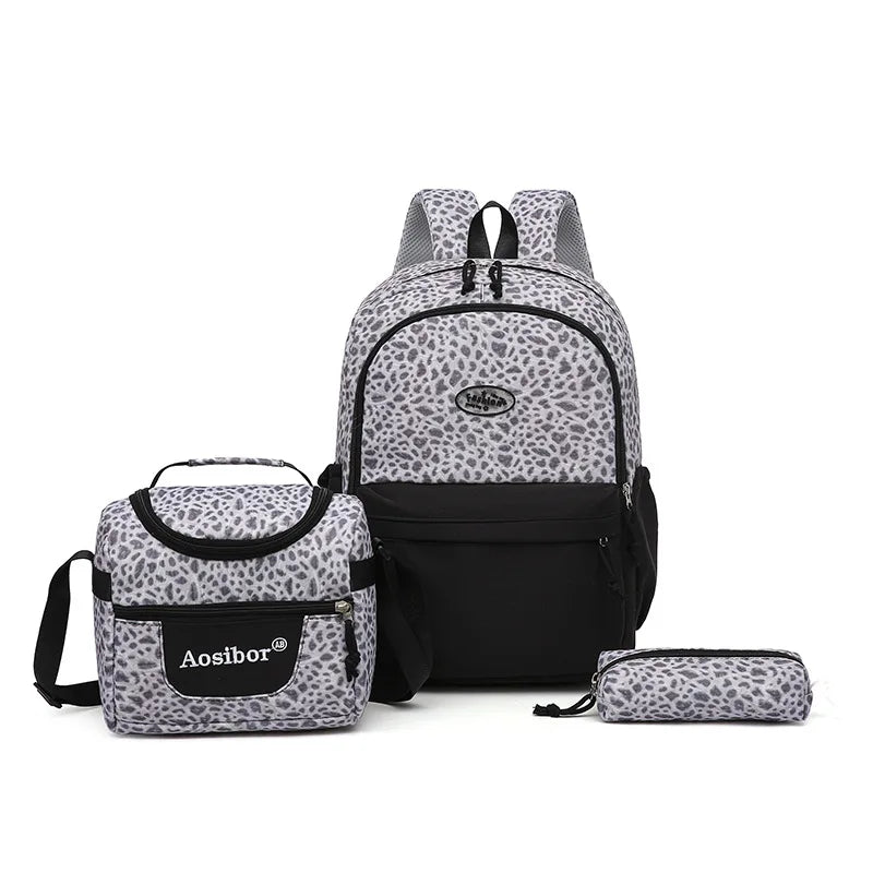 3-in-1 Leopard Print Backpack Set
