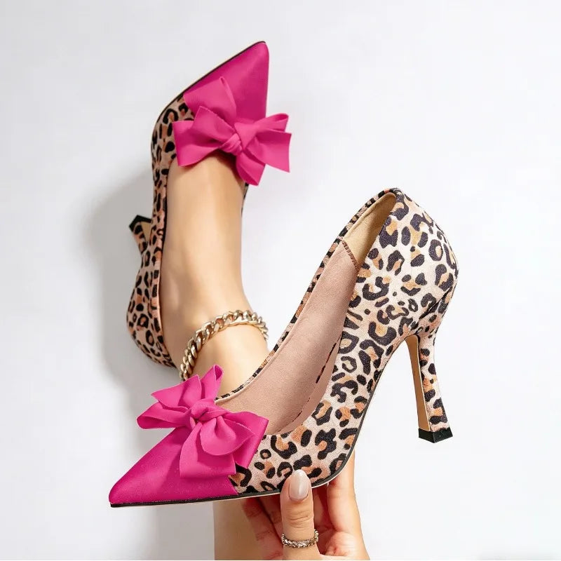 Flannel Bowknot Pointed-Toe Stiletto Pumps