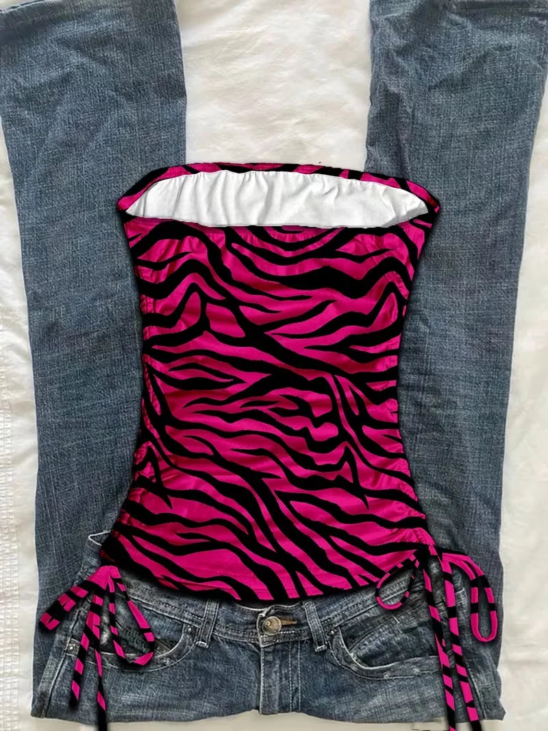 Backless Lace-Up Animal Print Crop Top
