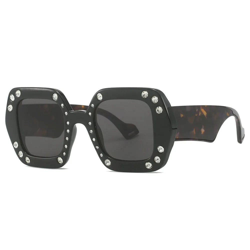 Diamond Leopard Oversized Square Sunglasses