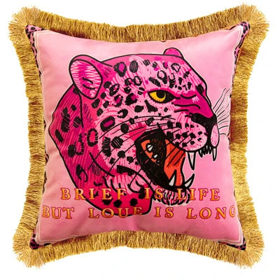 Chic Pink Velvet Leopard Cushion Cover