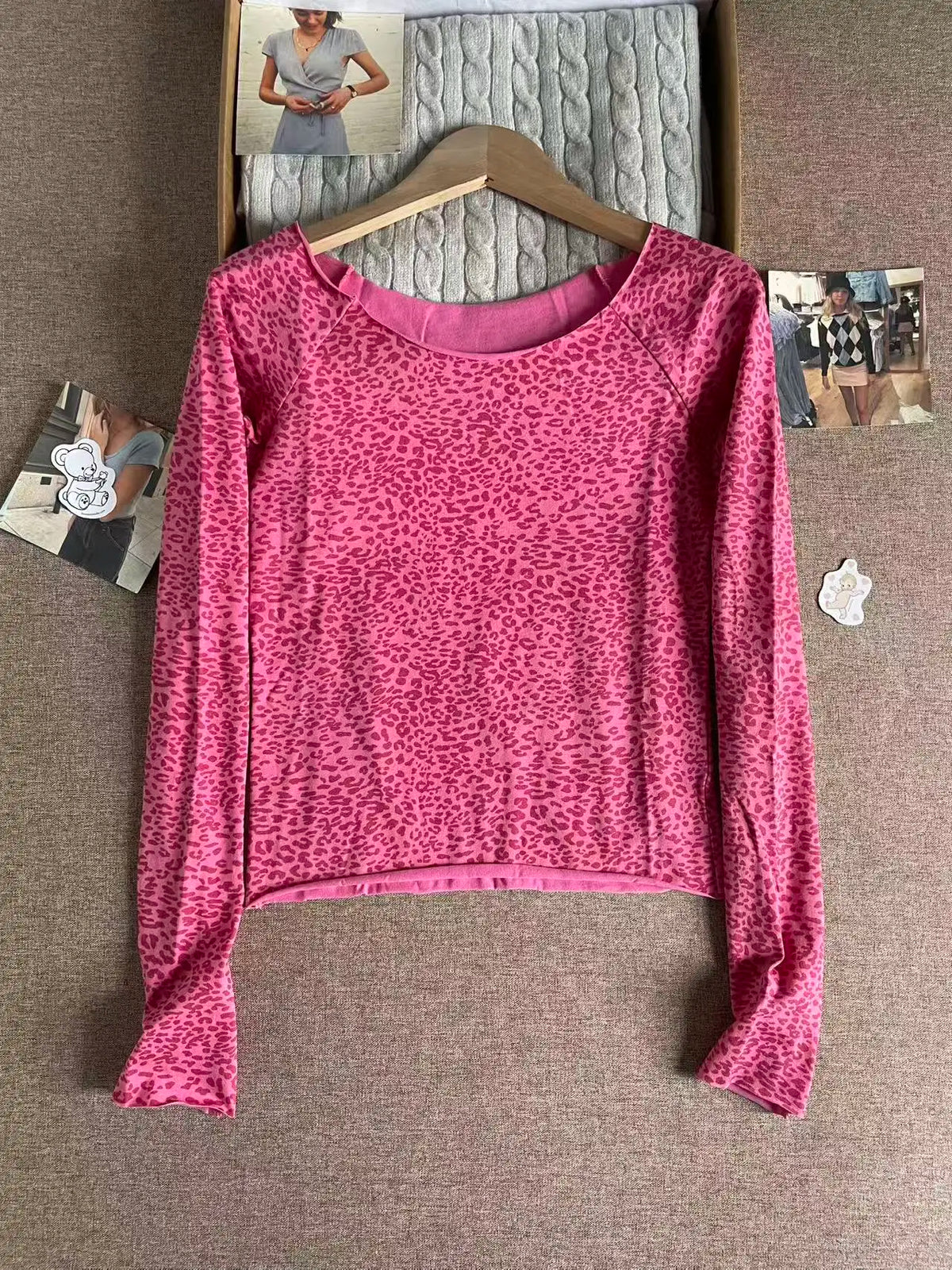 Vintage Leopard Slim Flutter-Sleeve Top