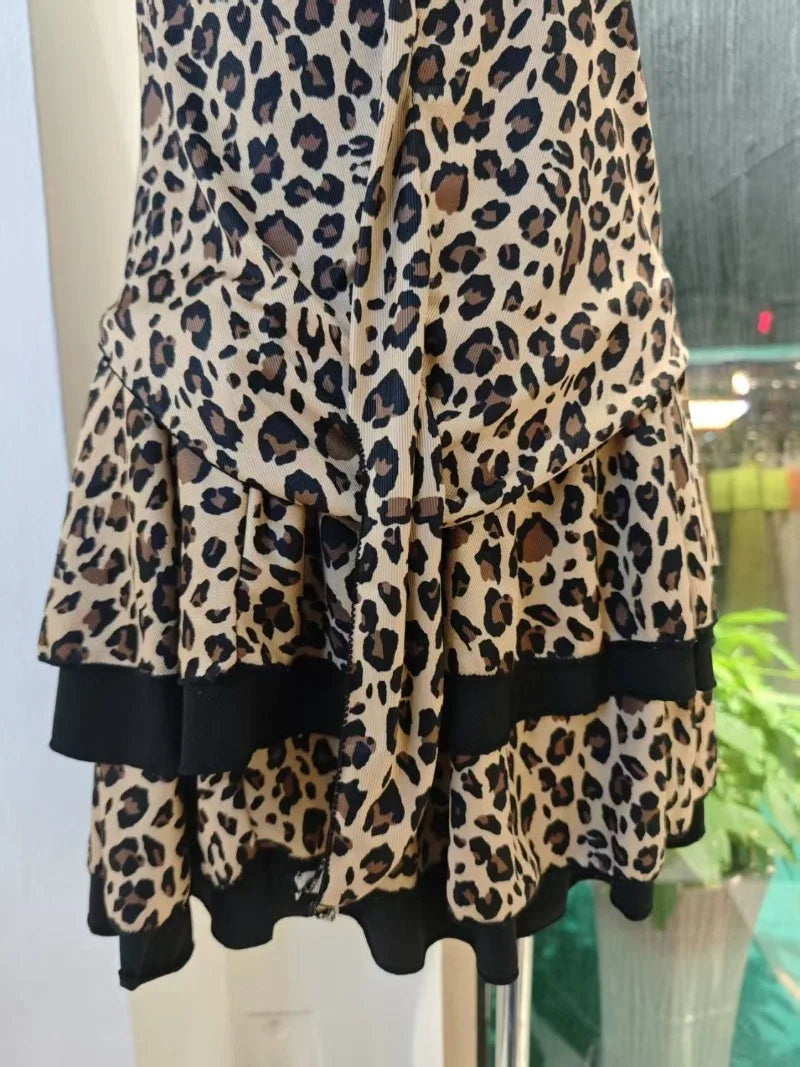 Retro Leopard Suit Collar Halter Backless Vest